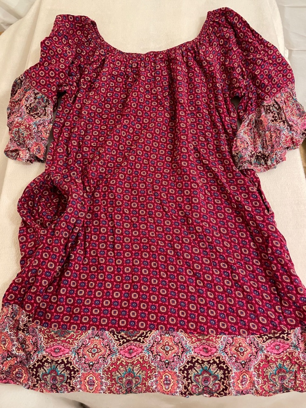 Umgee Raspberry Multi-Color Boho Tunic - Picture 1 of 4